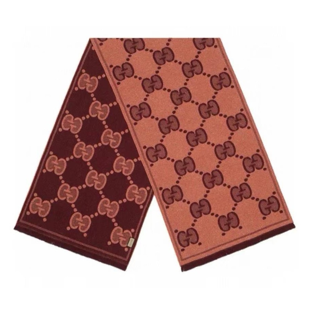 New GUCCI Jumbo GG Wool Lame Jacquard Monogram Lady Lux Scarf Salmon Bor… - Picture 4 of 9